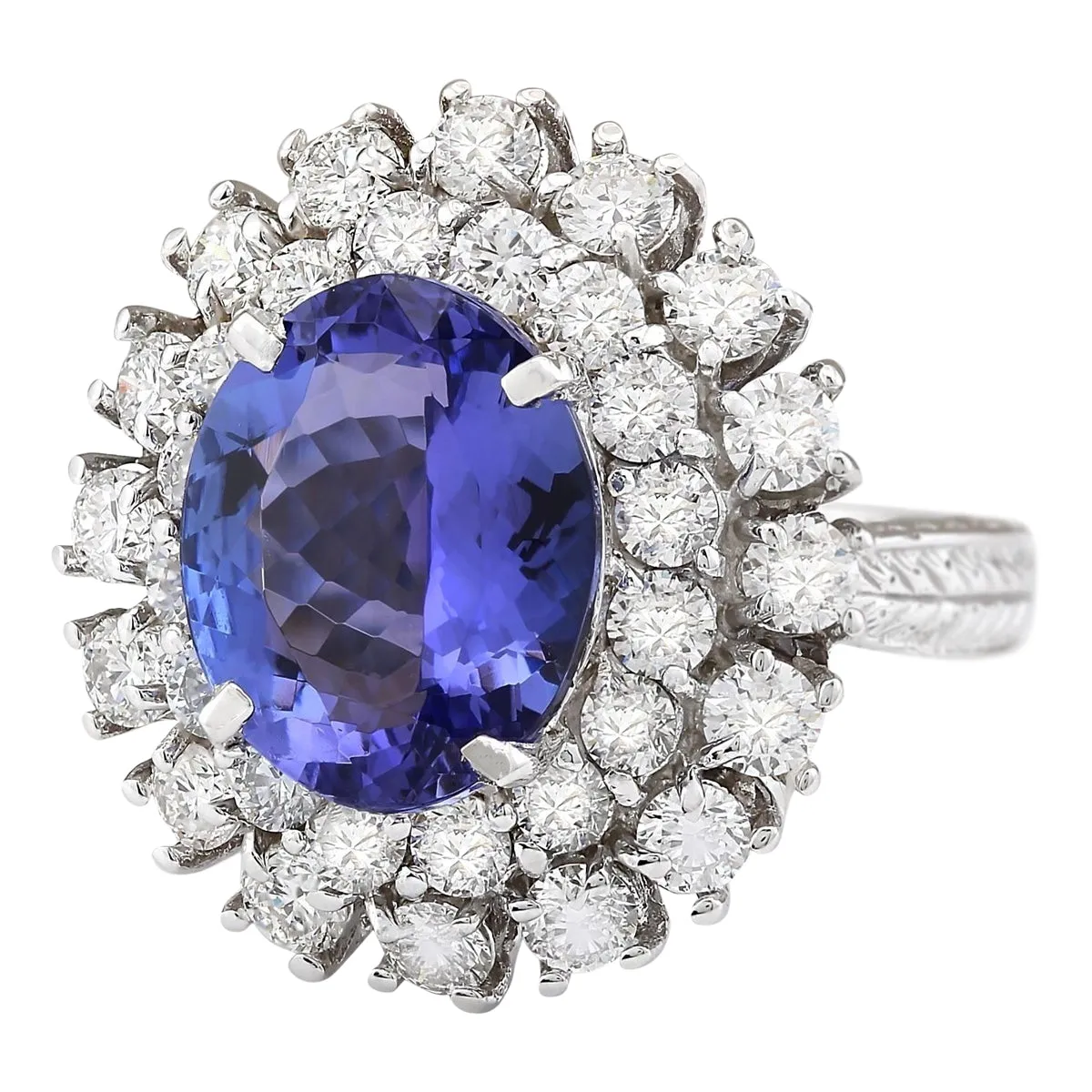 8.89 Carat Natural Tanzanite 14K White Gold Diamond Ring