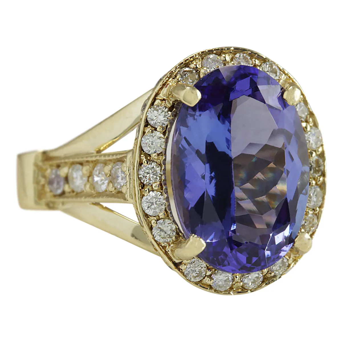 8.94 Carat Natural Tanzanite 14K Yellow Gold Diamond Ring