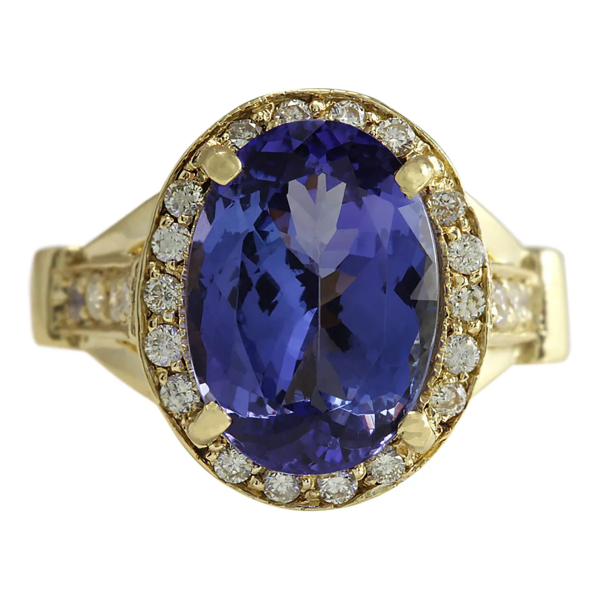 8.94 Carat Natural Tanzanite 14K Yellow Gold Diamond Ring