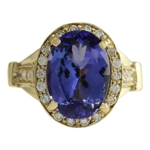 8.94 Carat Natural Tanzanite 14K Yellow Gold Diamond Ring
