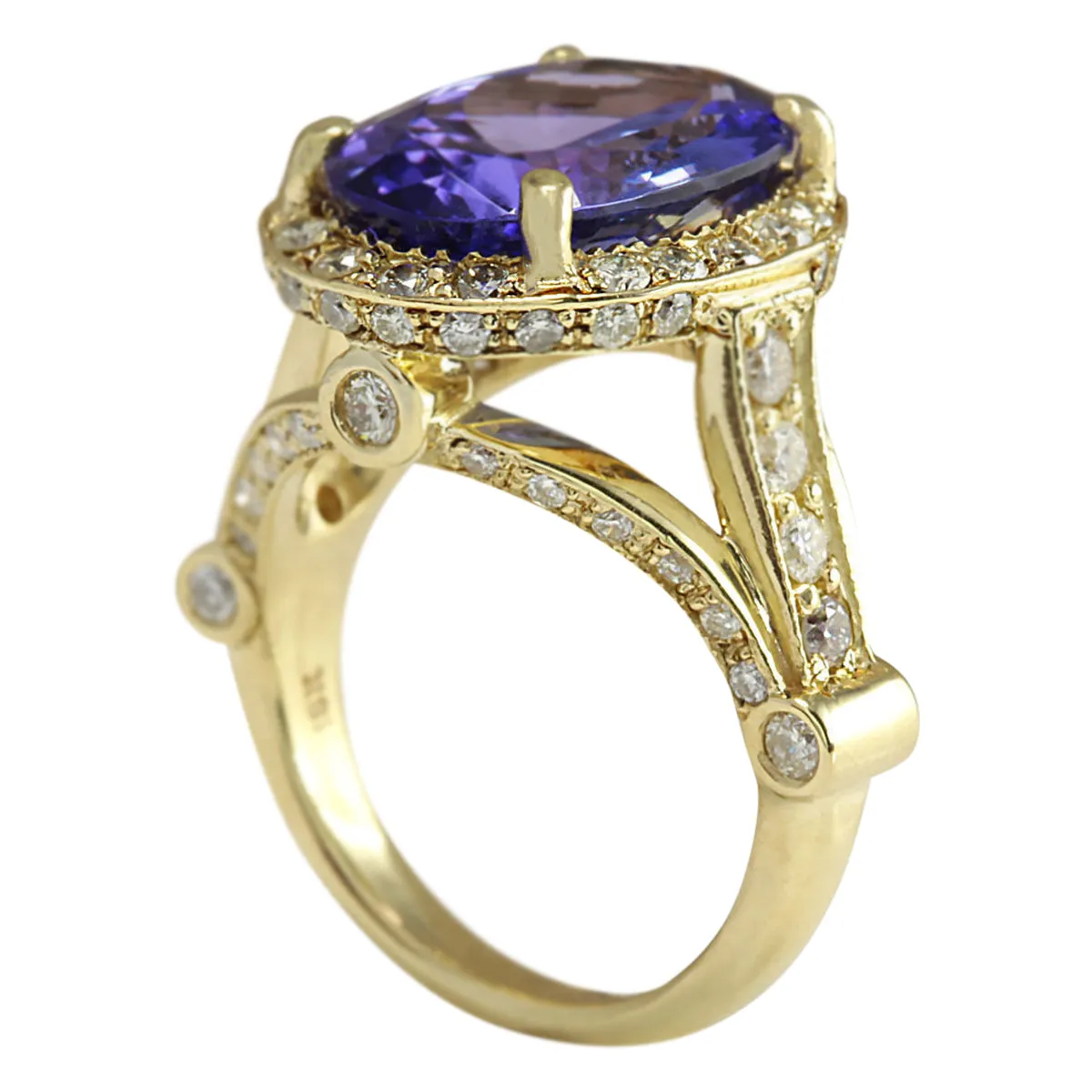 8.94 Carat Natural Tanzanite 14K Yellow Gold Diamond Ring
