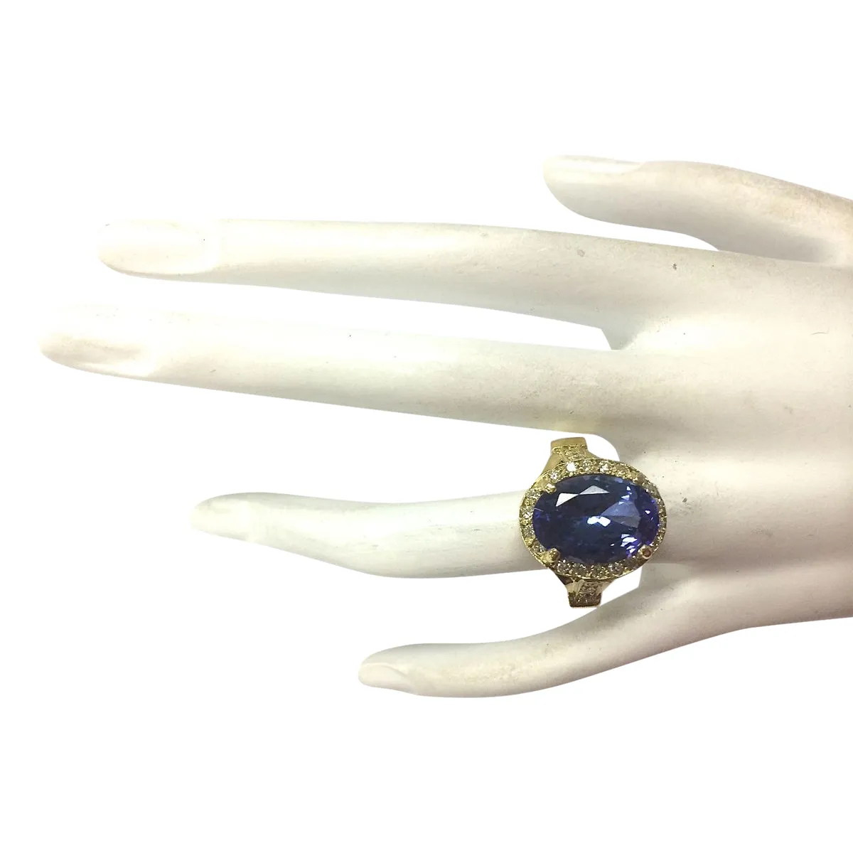 8.94 Carat Natural Tanzanite 14K Yellow Gold Diamond Ring