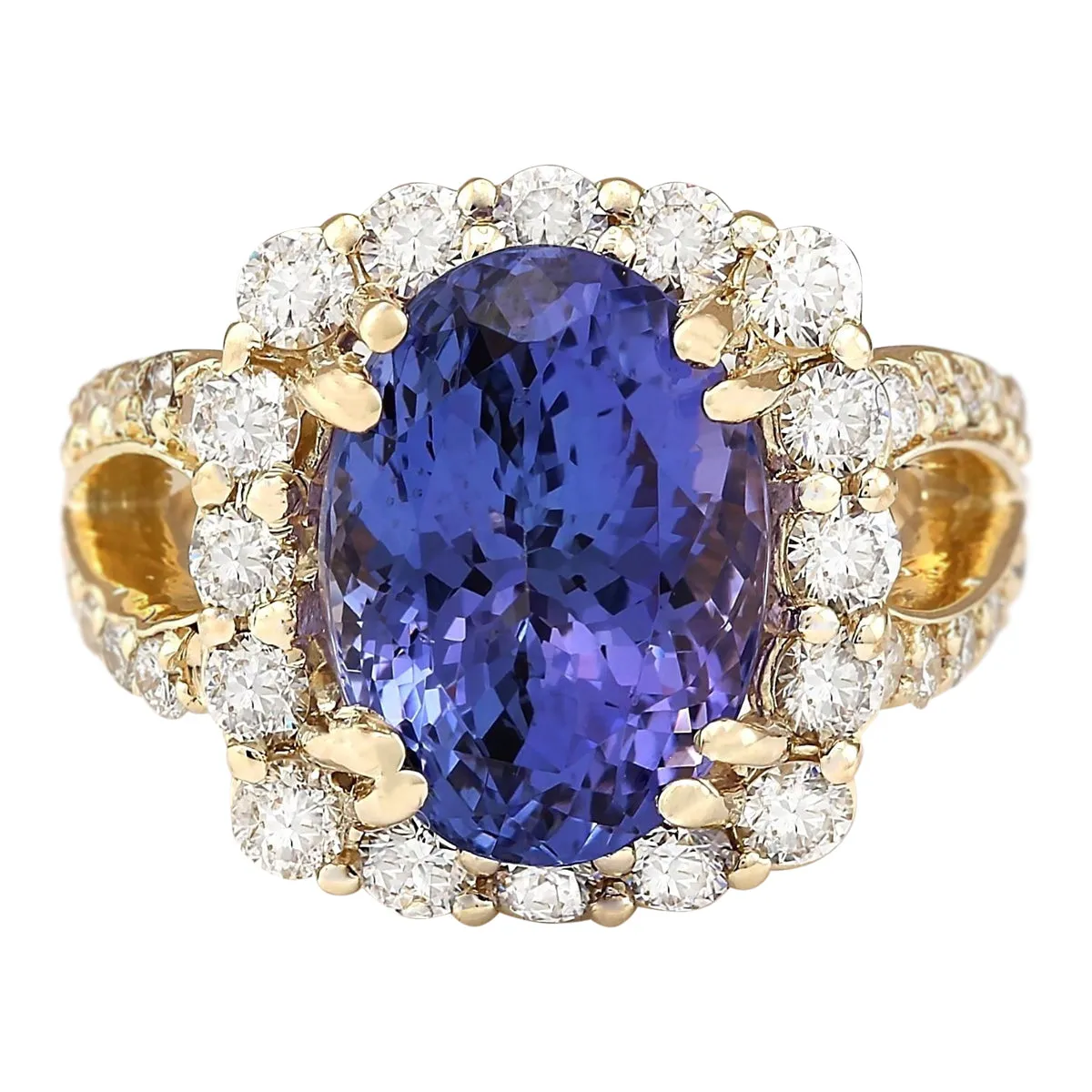 8.95 Carat Natural Tanzanite 14K Yellow Gold Diamond Ring