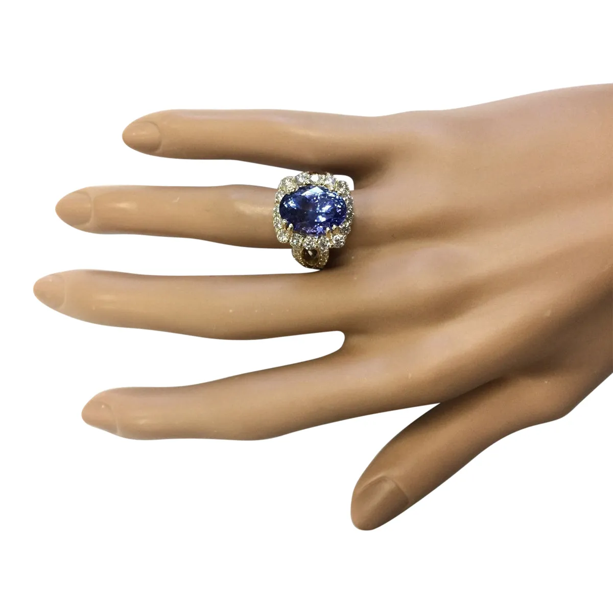 8.95 Carat Natural Tanzanite 14K Yellow Gold Diamond Ring