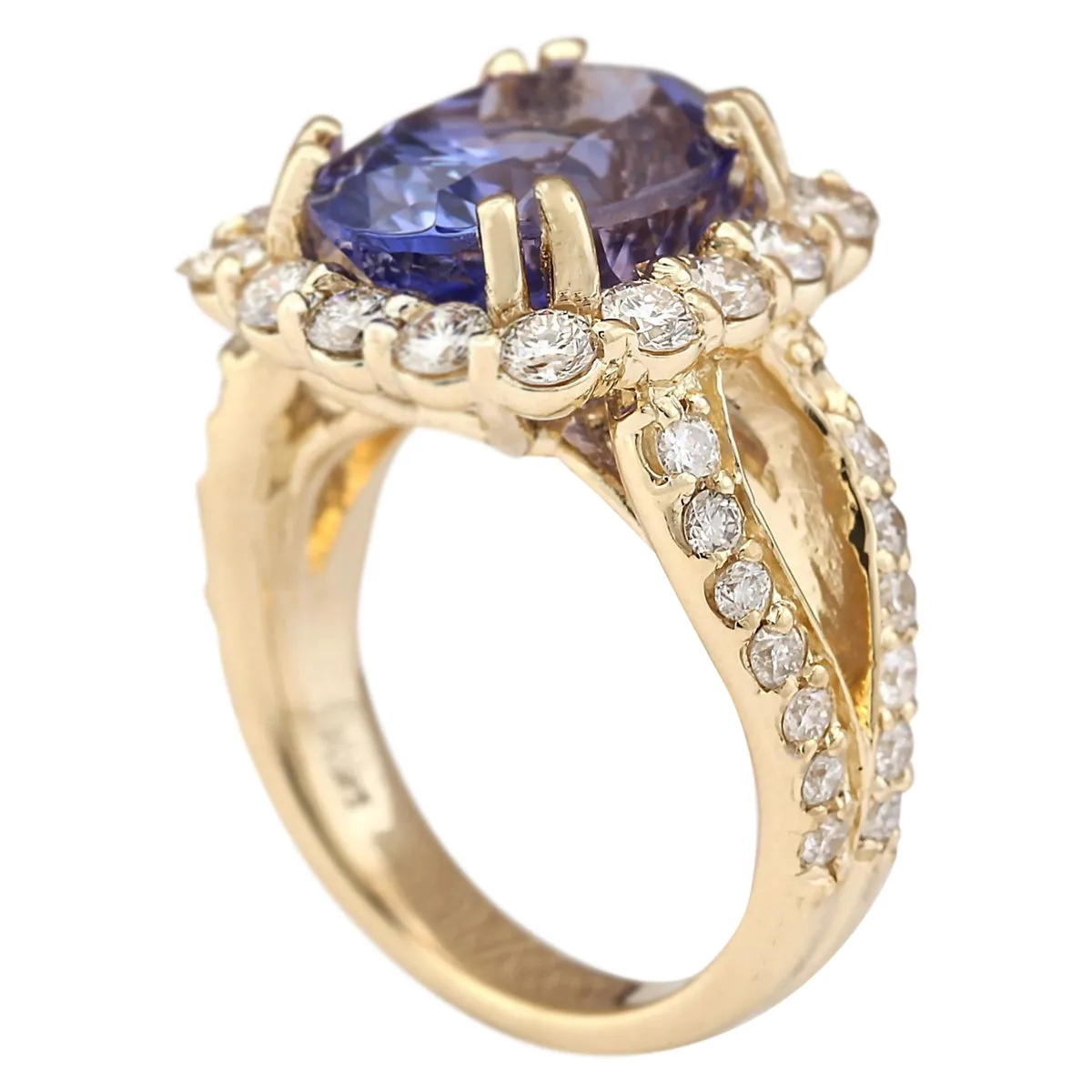 8.95 Carat Natural Tanzanite 14K Yellow Gold Diamond Ring