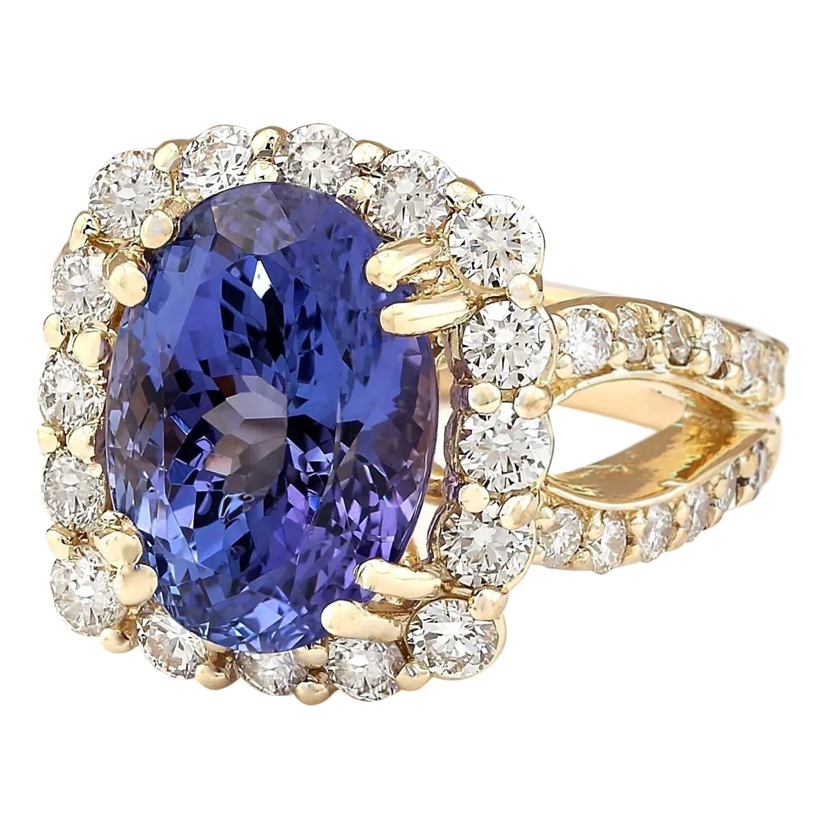 8.95 Carat Natural Tanzanite 14K Yellow Gold Diamond Ring