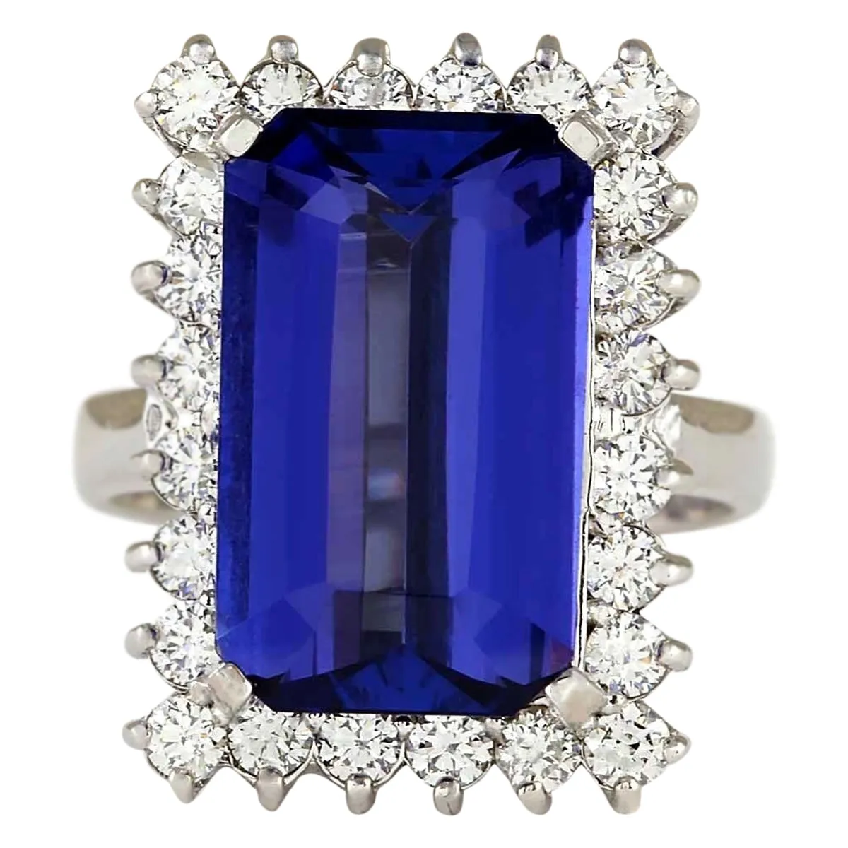 9.05 Carat Natural Tanzanite 14K White Gold Diamond Ring