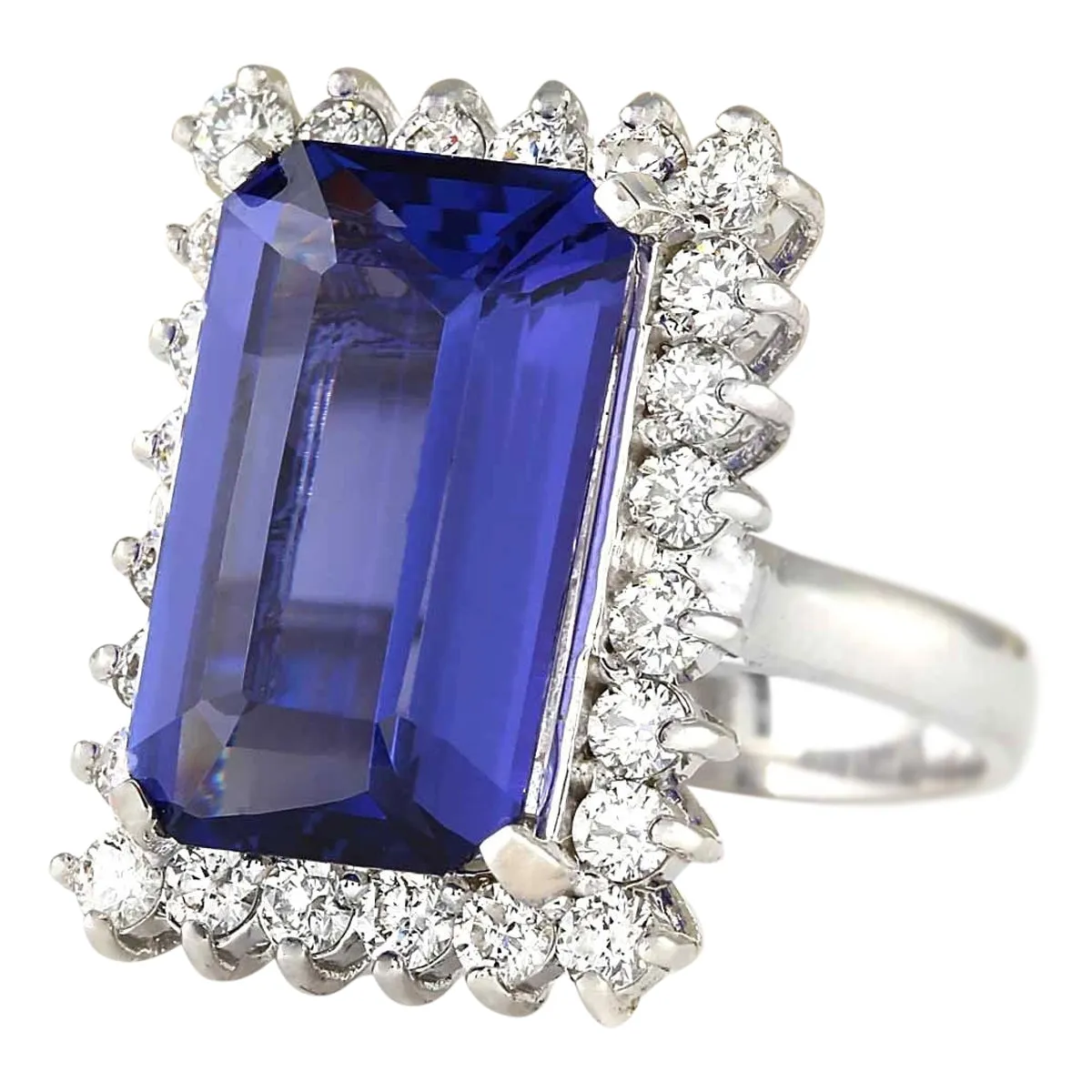9.05 Carat Natural Tanzanite 14K White Gold Diamond Ring