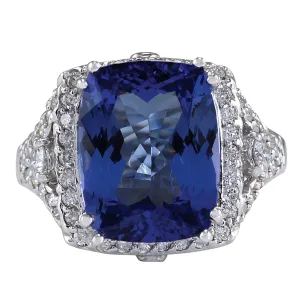 9.14 Carat Natural Tanzanite 14K White Gold Diamond Ring