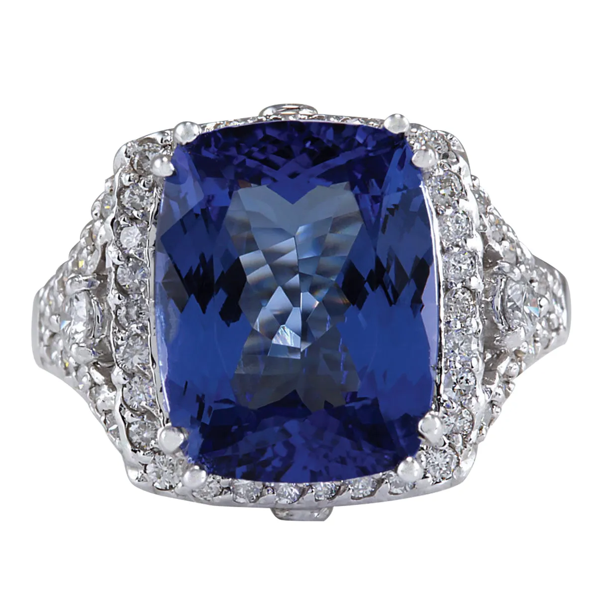 9.14 Carat Natural Tanzanite 14K White Gold Diamond Ring