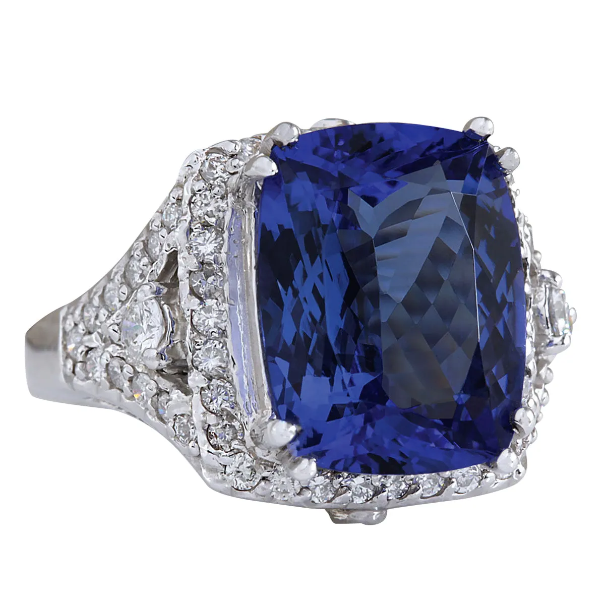 9.14 Carat Natural Tanzanite 14K White Gold Diamond Ring