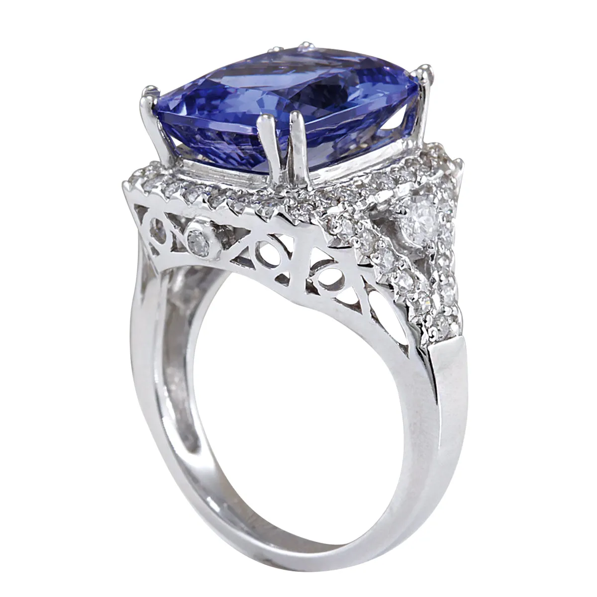 9.14 Carat Natural Tanzanite 14K White Gold Diamond Ring