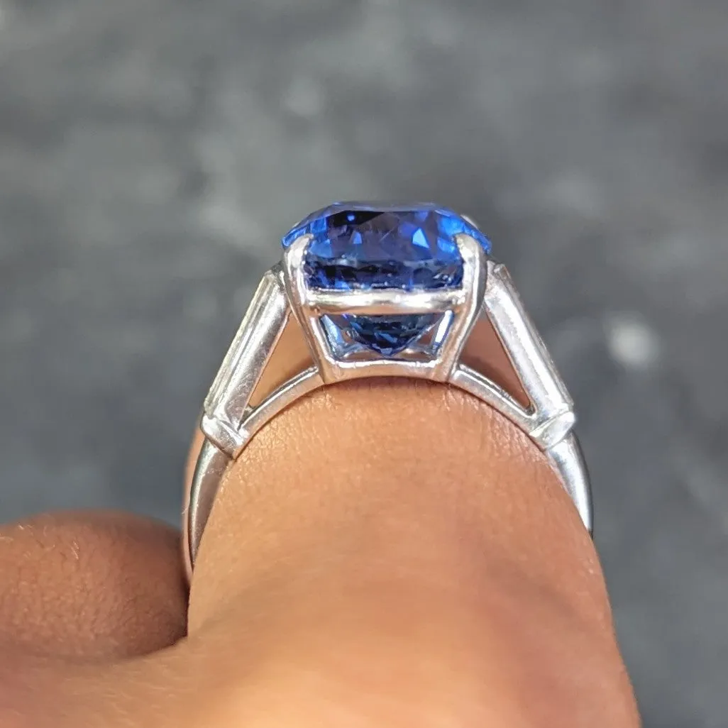 9.19 CTW No Heat Ceylon Sapphire Diamond Platinum Vintage Three Stone Ring GIA