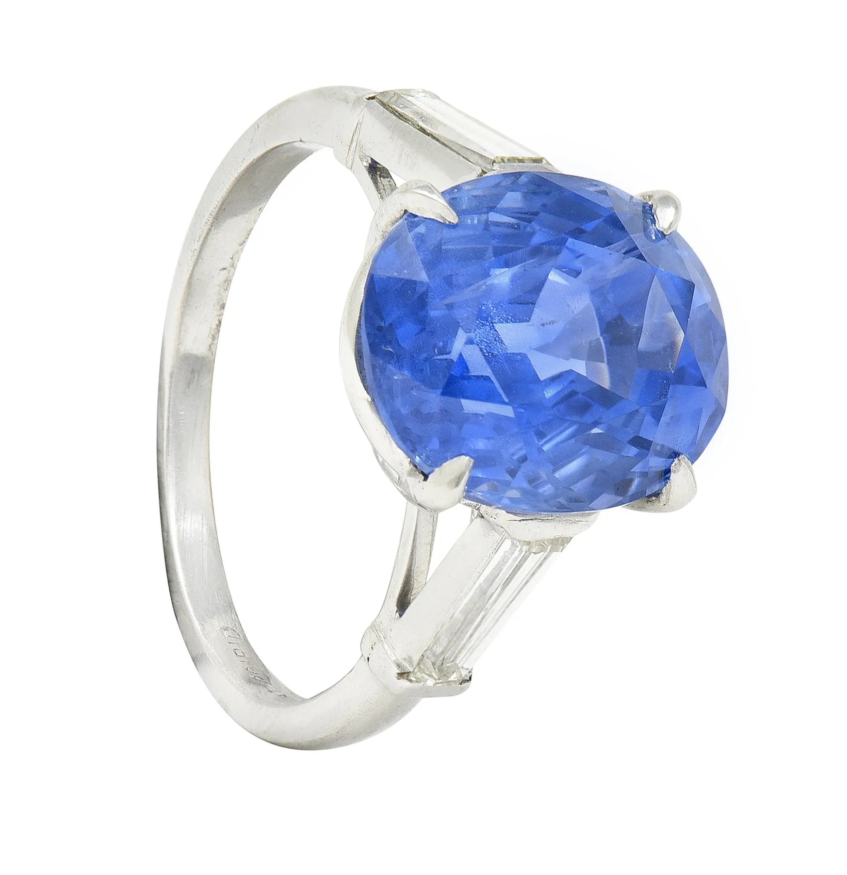 9.19 CTW No Heat Ceylon Sapphire Diamond Platinum Vintage Three Stone Ring GIA