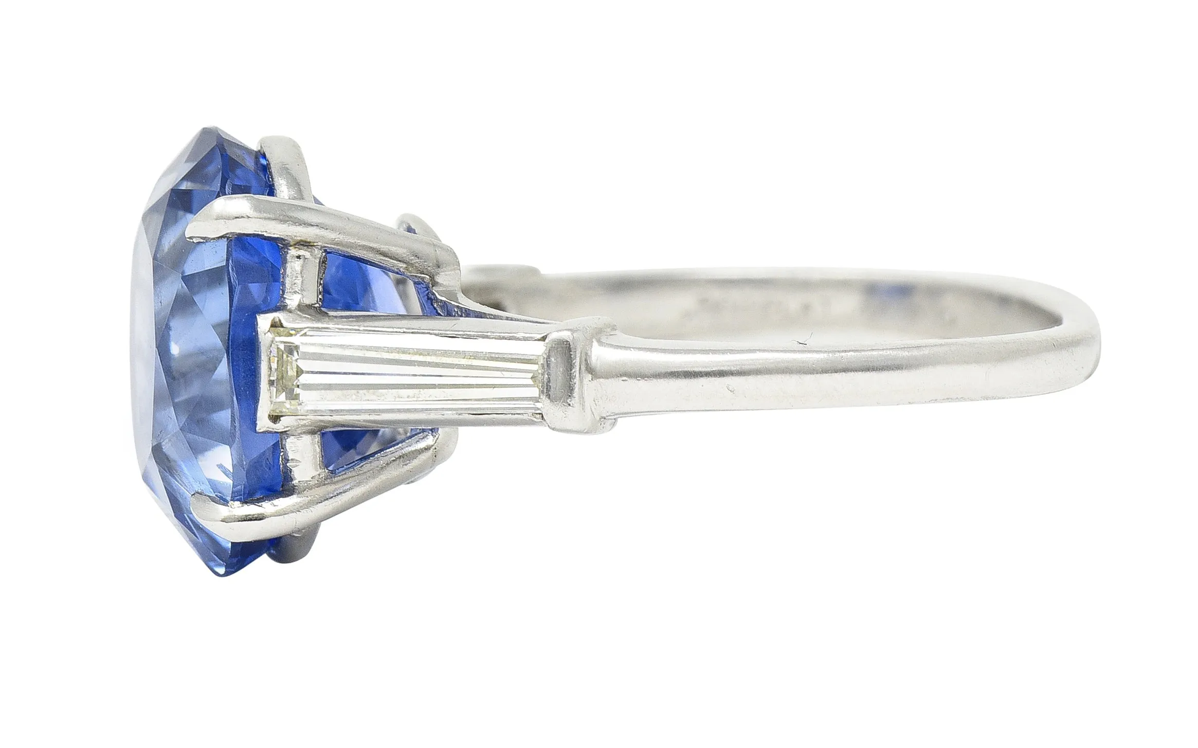9.19 CTW No Heat Ceylon Sapphire Diamond Platinum Vintage Three Stone Ring GIA