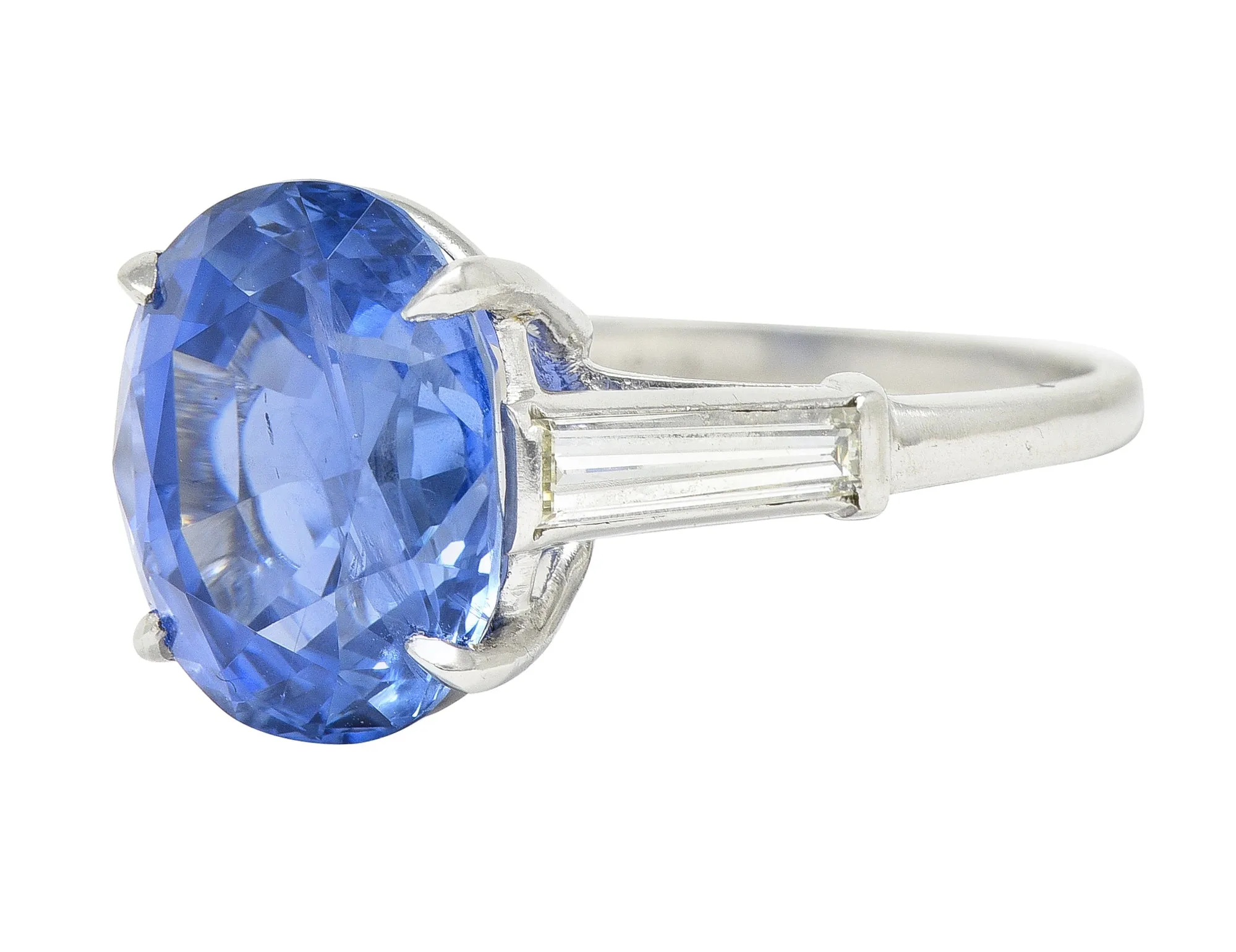 9.19 CTW No Heat Ceylon Sapphire Diamond Platinum Vintage Three Stone Ring GIA