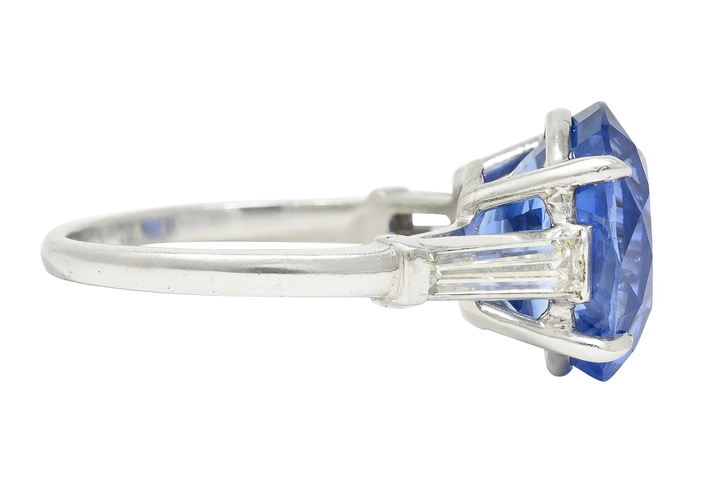 9.19 CTW No Heat Ceylon Sapphire Diamond Platinum Vintage Three Stone Ring GIA