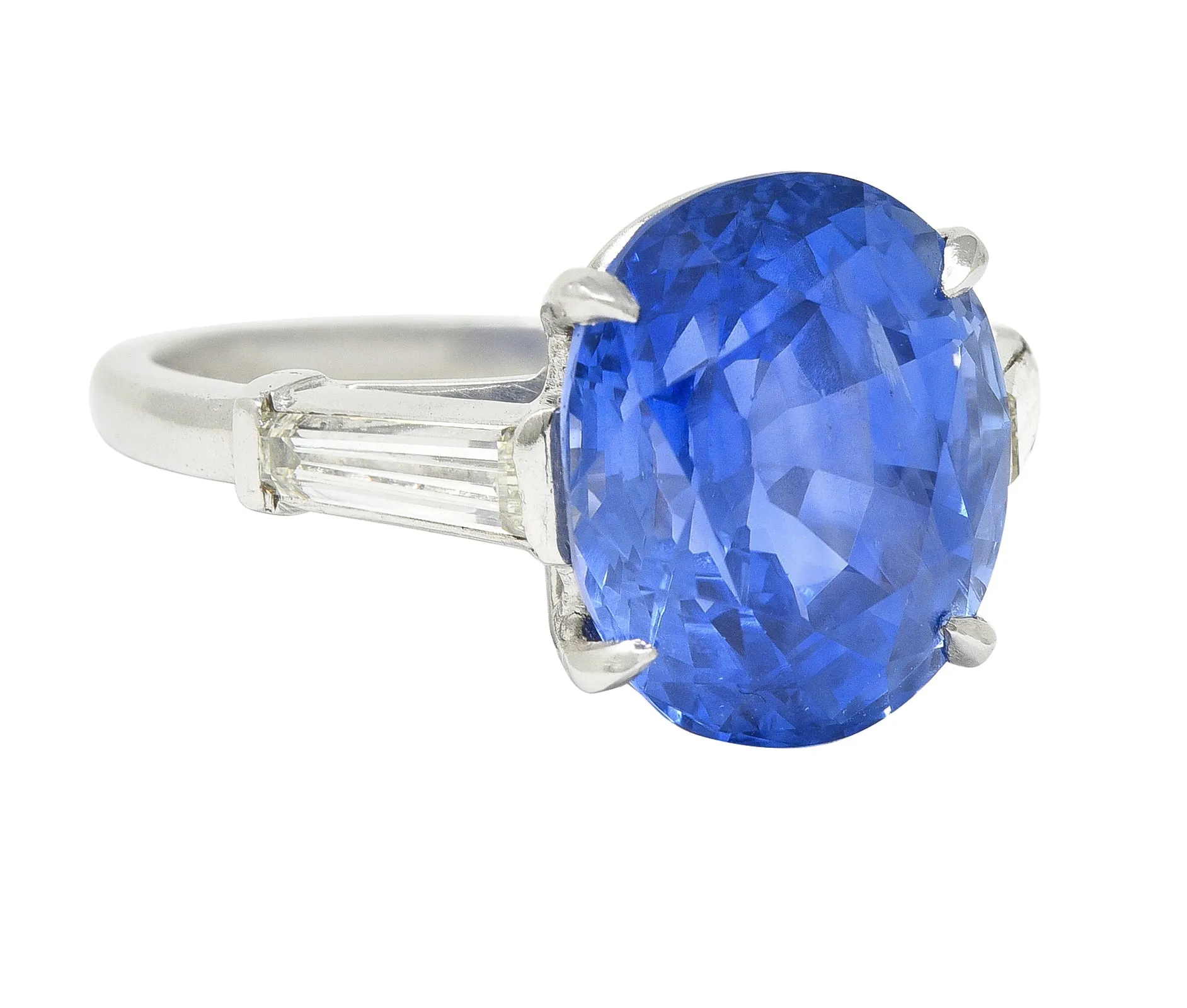 9.19 CTW No Heat Ceylon Sapphire Diamond Platinum Vintage Three Stone Ring GIA