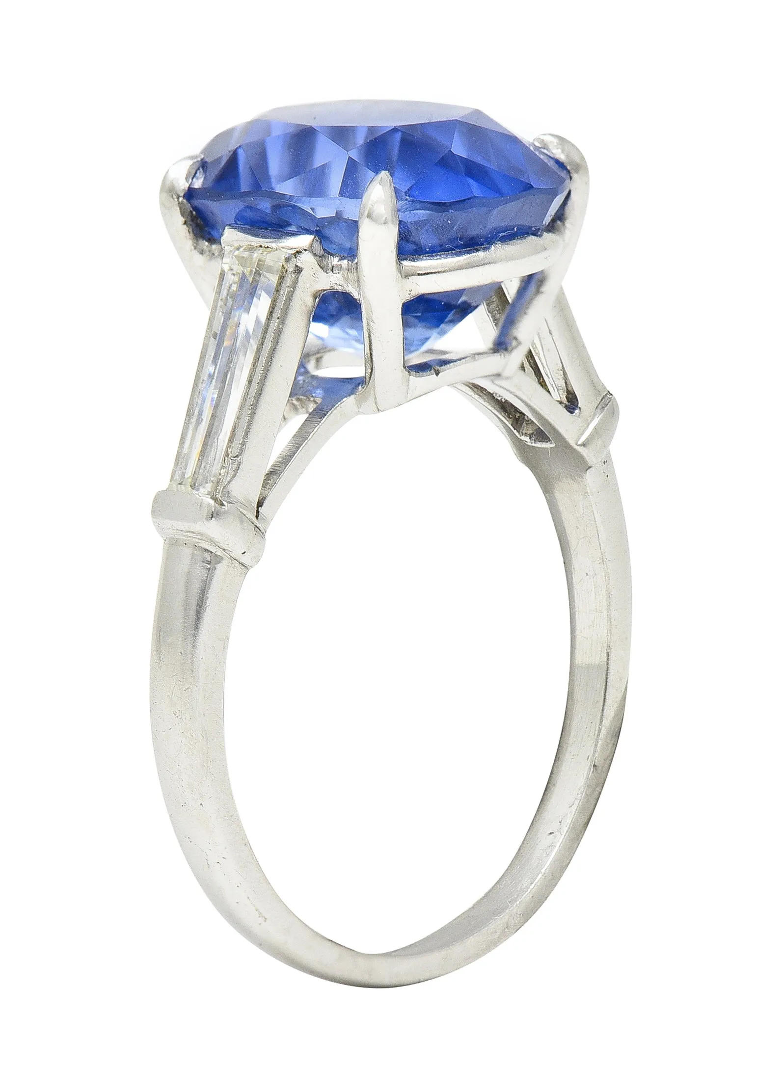 9.19 CTW No Heat Ceylon Sapphire Diamond Platinum Vintage Three Stone Ring GIA