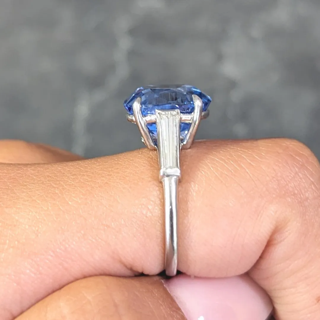 9.19 CTW No Heat Ceylon Sapphire Diamond Platinum Vintage Three Stone Ring GIA