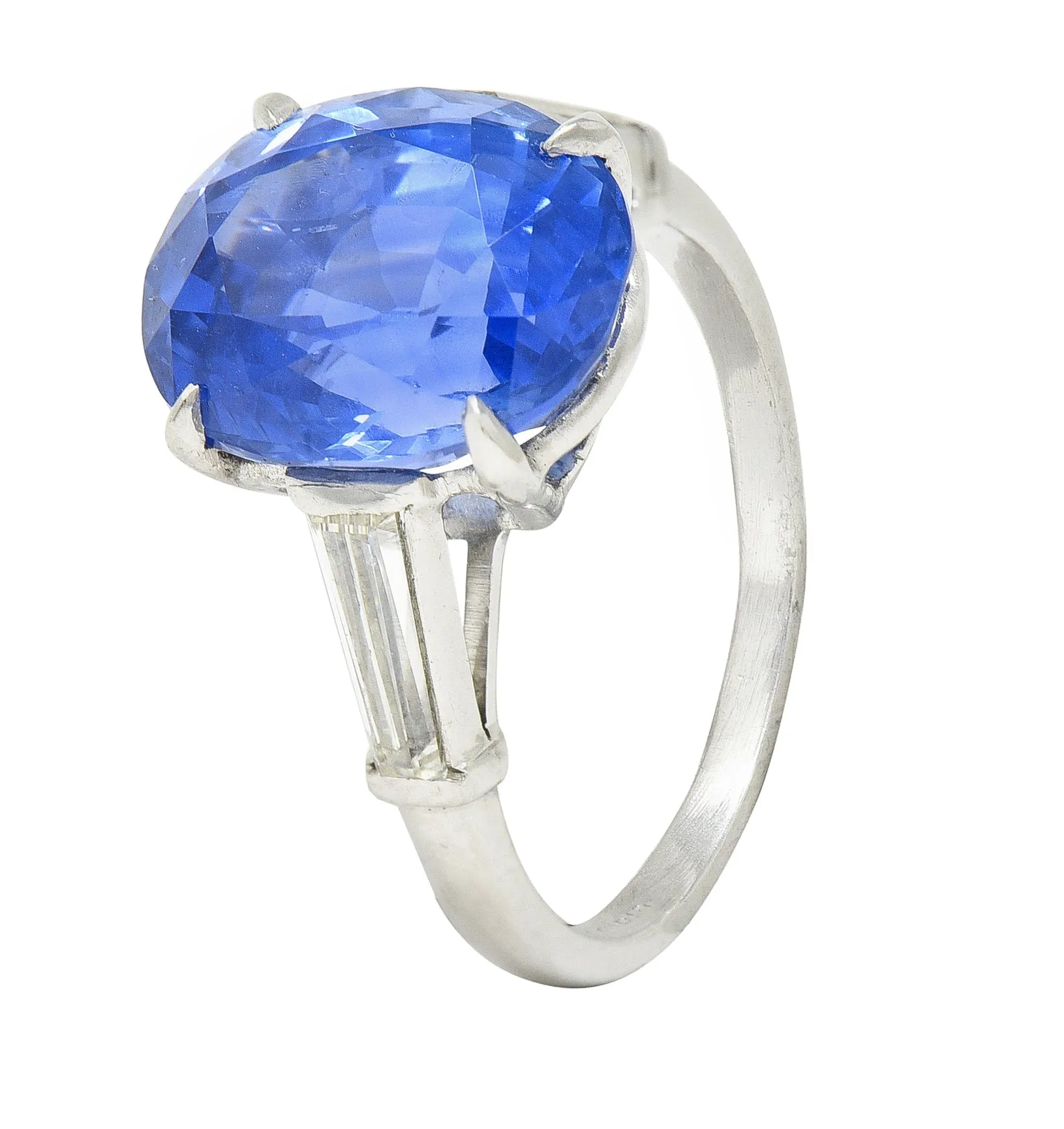 9.19 CTW No Heat Ceylon Sapphire Diamond Platinum Vintage Three Stone Ring GIA