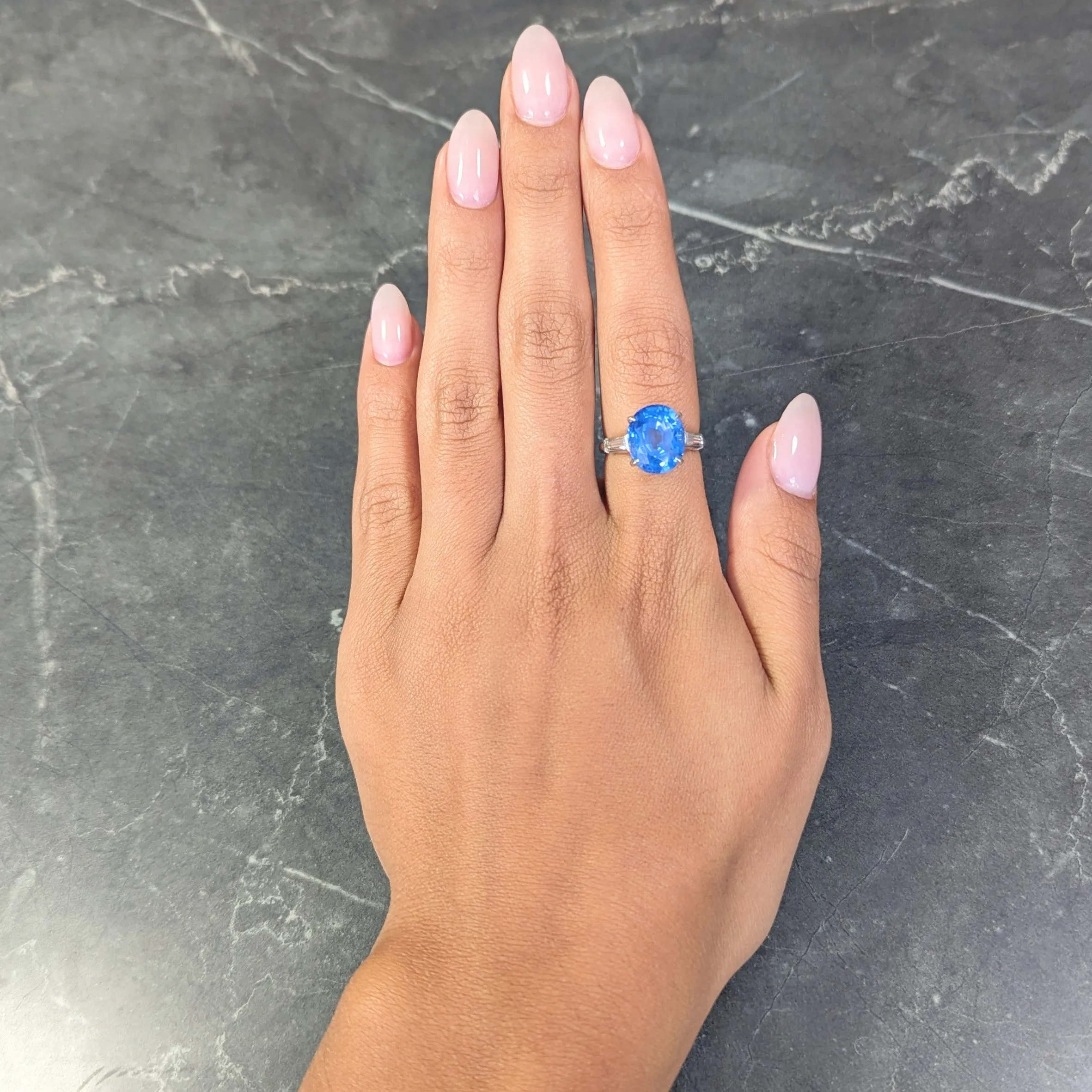 9.19 CTW No Heat Ceylon Sapphire Diamond Platinum Vintage Three Stone Ring GIA