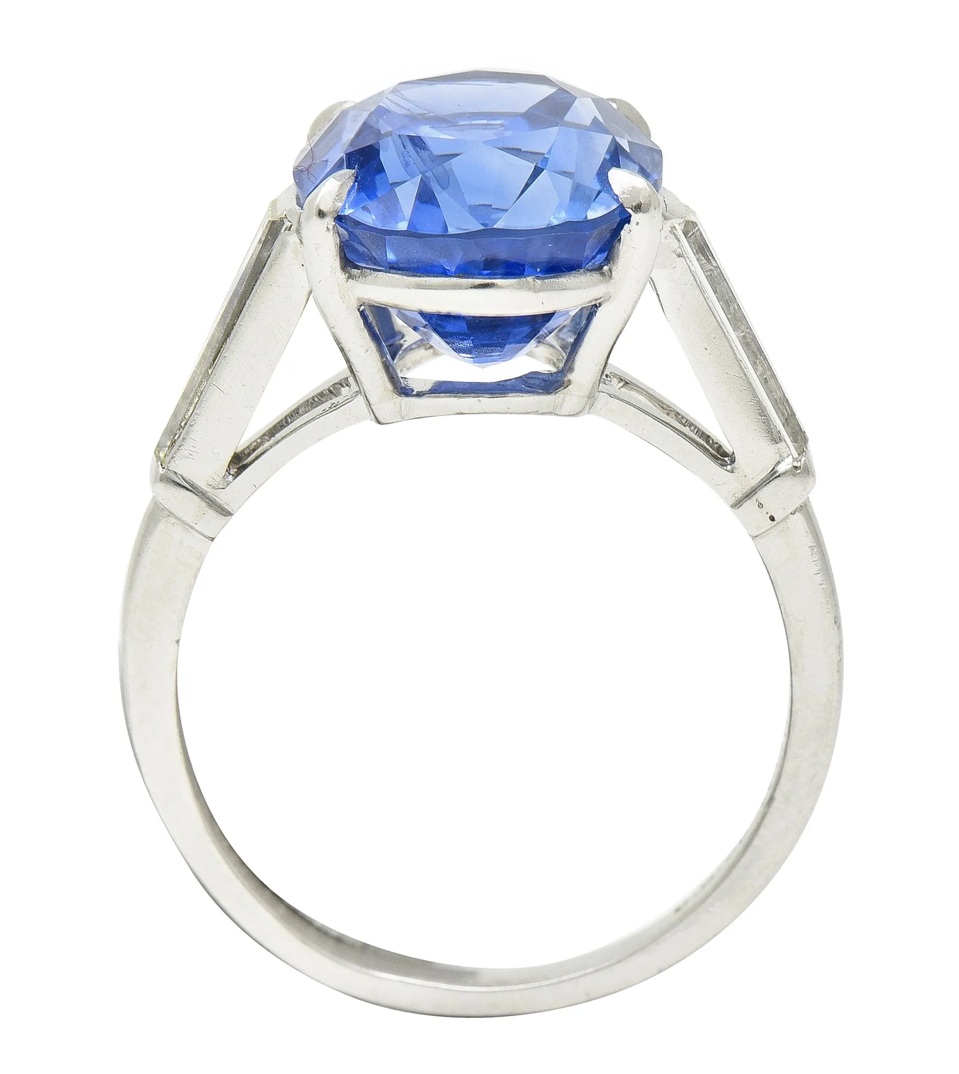 9.19 CTW No Heat Ceylon Sapphire Diamond Platinum Vintage Three Stone Ring GIA
