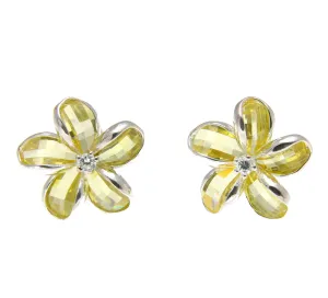 925 SILVER FACET YELLOW NATURAL CRYSTAL HAWAIIAN PLUMERIA FLOWER EARRINGS