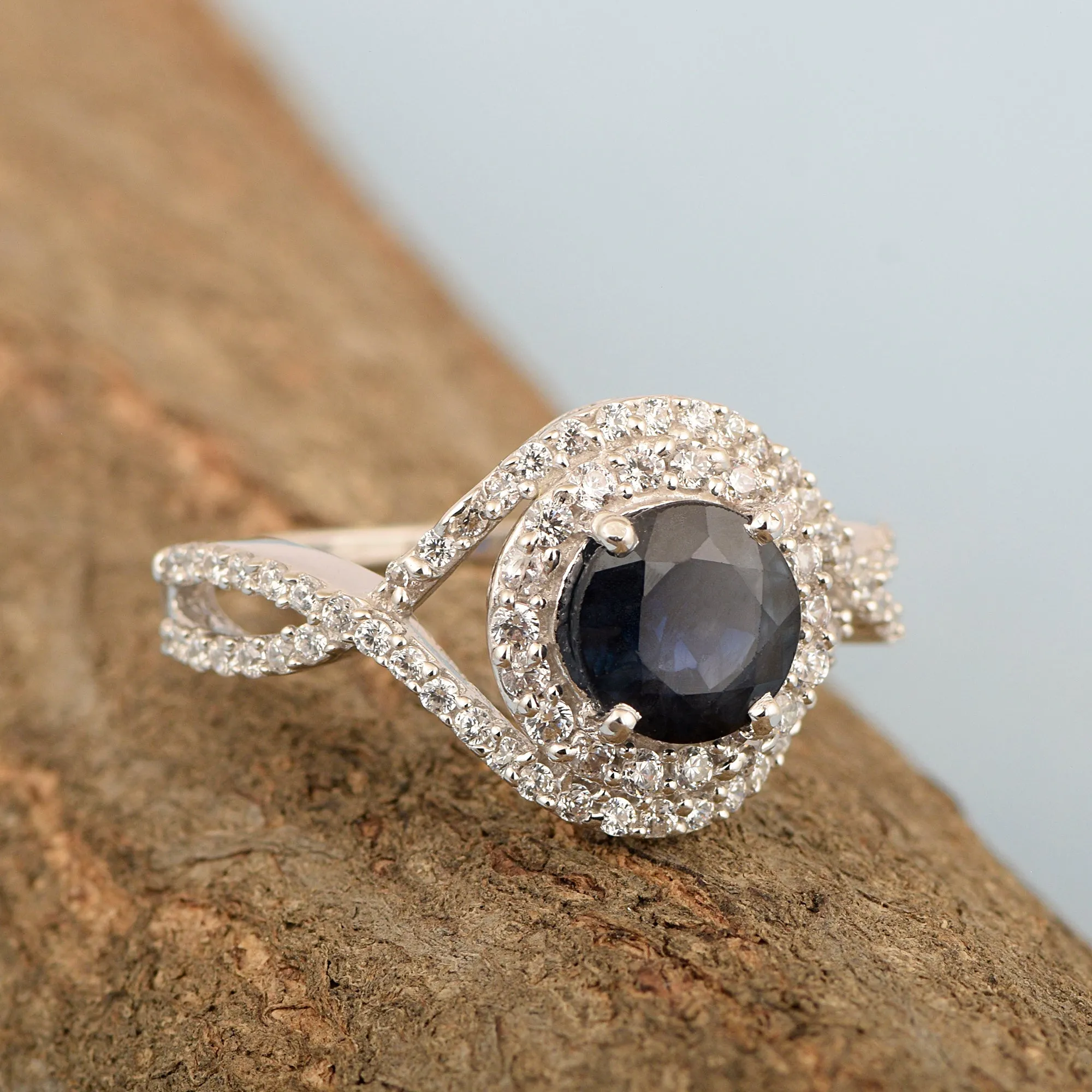 925 Sterling Silver 1.50 Ctw Blue Sapphire Women Wedding Rings