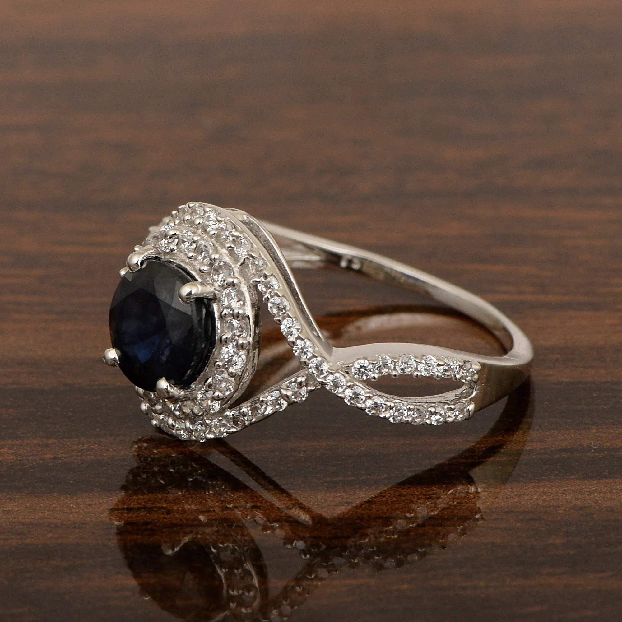 925 Sterling Silver 1.50 Ctw Blue Sapphire Women Wedding Rings