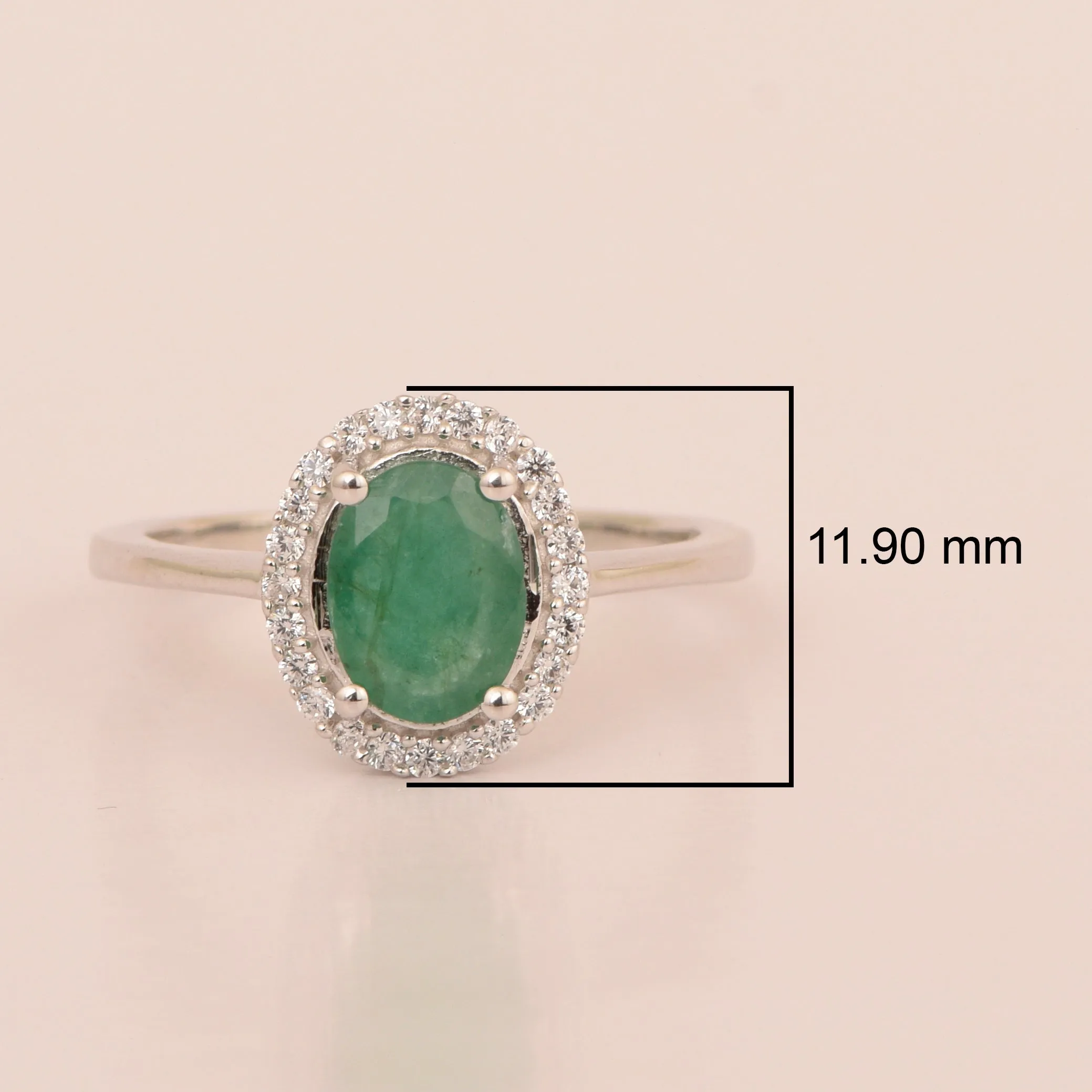 925 Sterling Silver 1.75 Ctw Oval Emerald & White Accents Women Ring