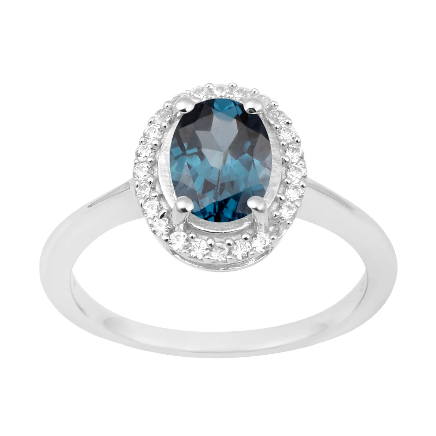 925 Sterling Silver 1.75 Ctw Oval London Blue Topaz & White Accents Women Ring