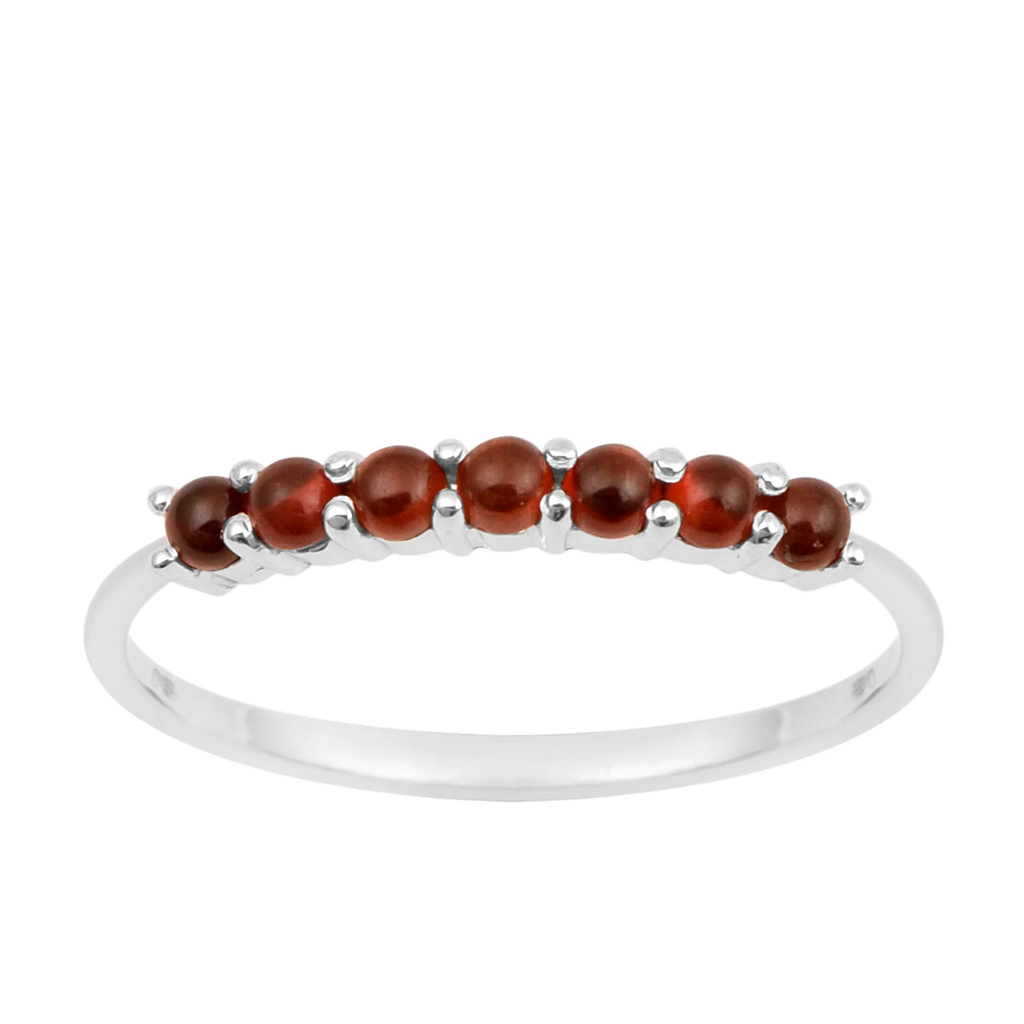 925 Sterling Silver 7-Stone 0.70 Ctw Garnet Cabochon Women Wedding Rings