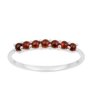 925 Sterling Silver 7-Stone 0.70 Ctw Garnet Cabochon Women Wedding Rings