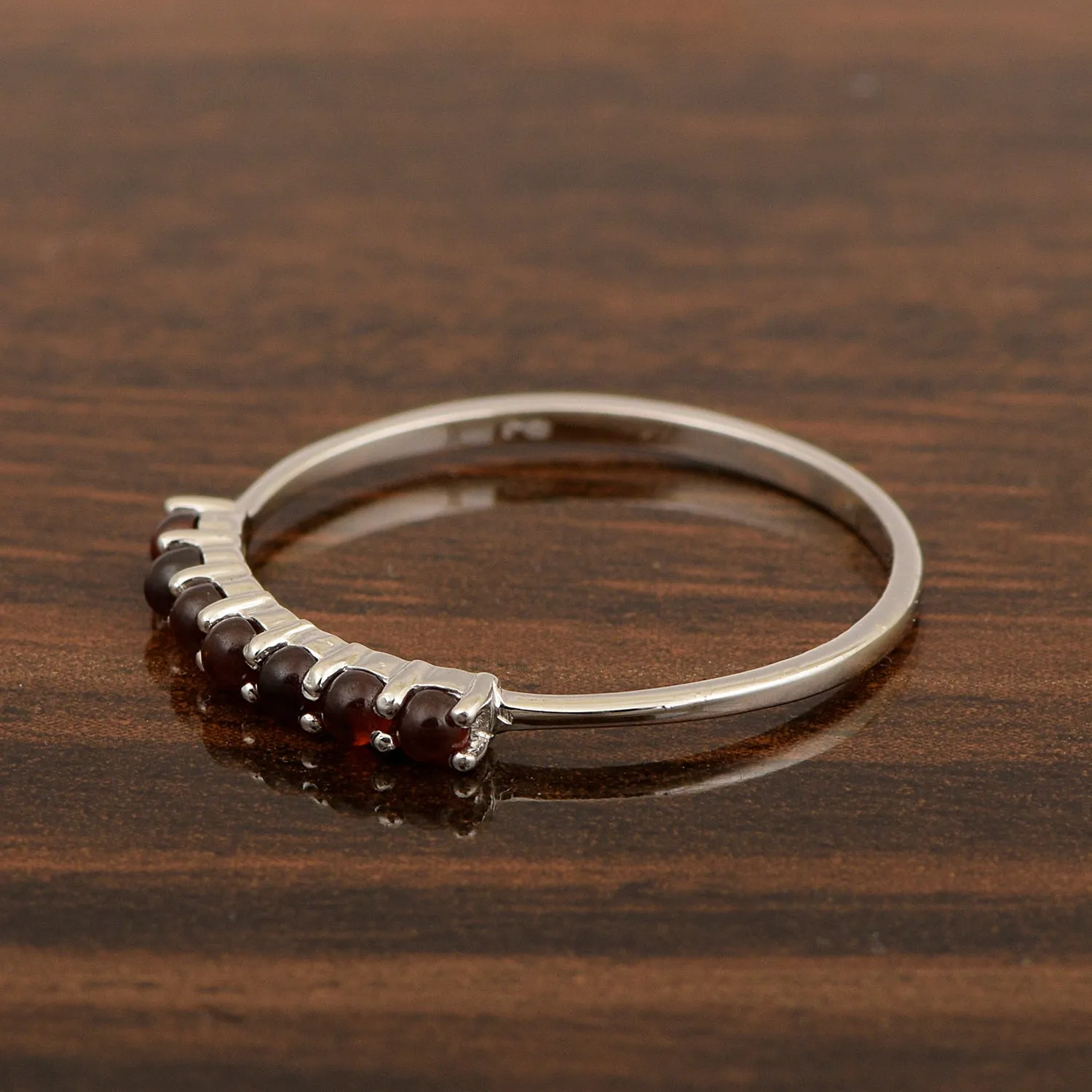 925 Sterling Silver 7-Stone 0.70 Ctw Garnet Cabochon Women Wedding Rings