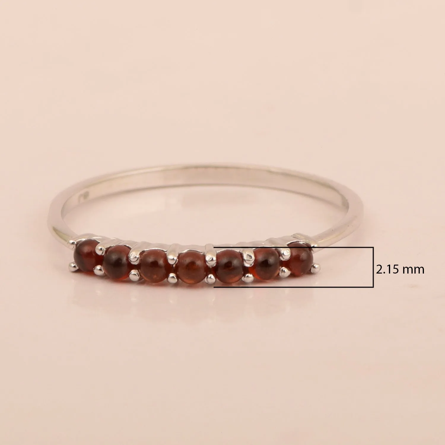 925 Sterling Silver 7-Stone 0.70 Ctw Garnet Cabochon Women Wedding Rings