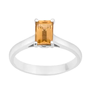 925 Sterling Silver Emerald Cut 7X5MM Citrine Solitaire Women Ring