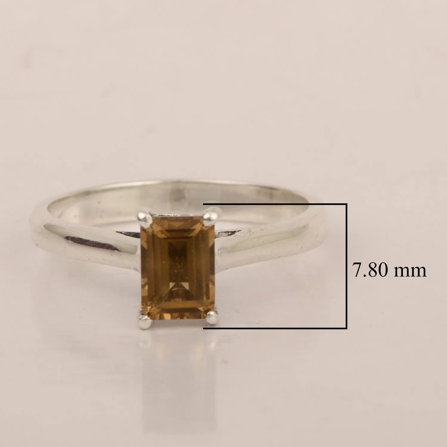 925 Sterling Silver Emerald Cut 7X5MM Citrine Solitaire Women Ring