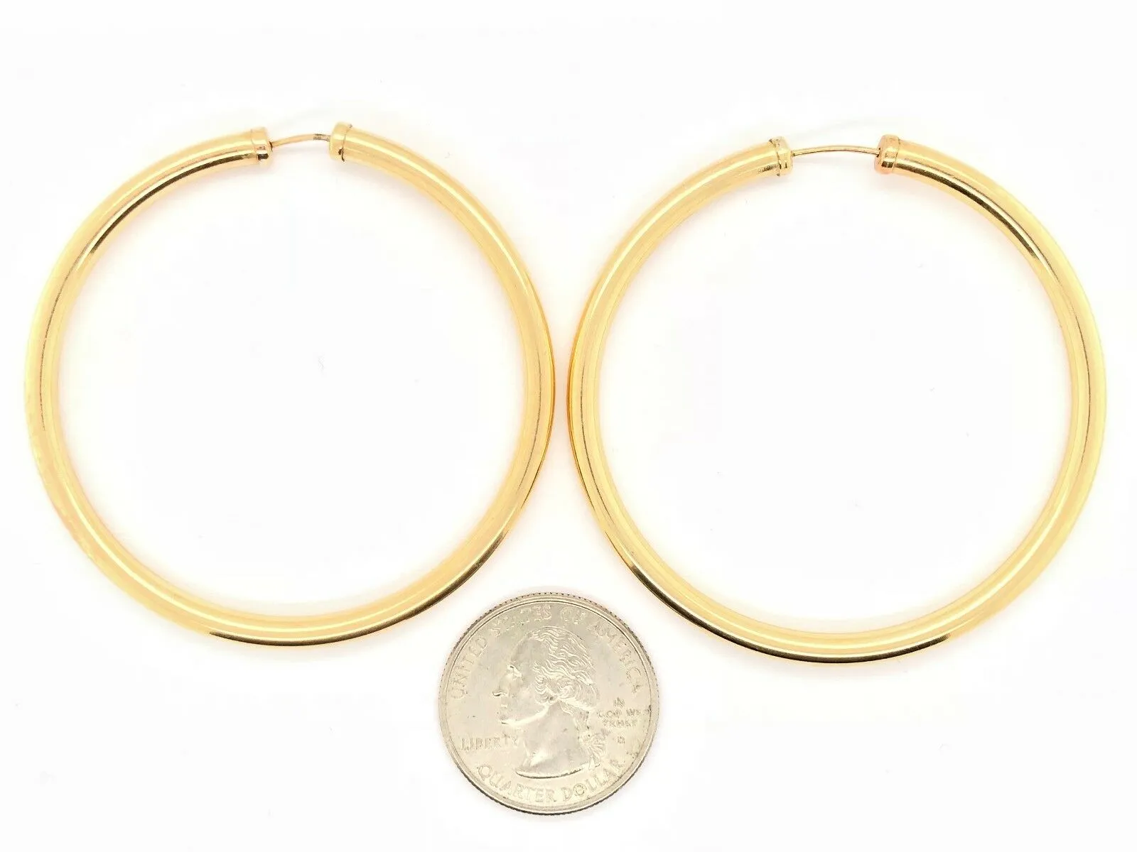 925 Sterling Silver Gold Plated Hoop Loop Hollow Earrings 2.25" 3.75mm 8 grams