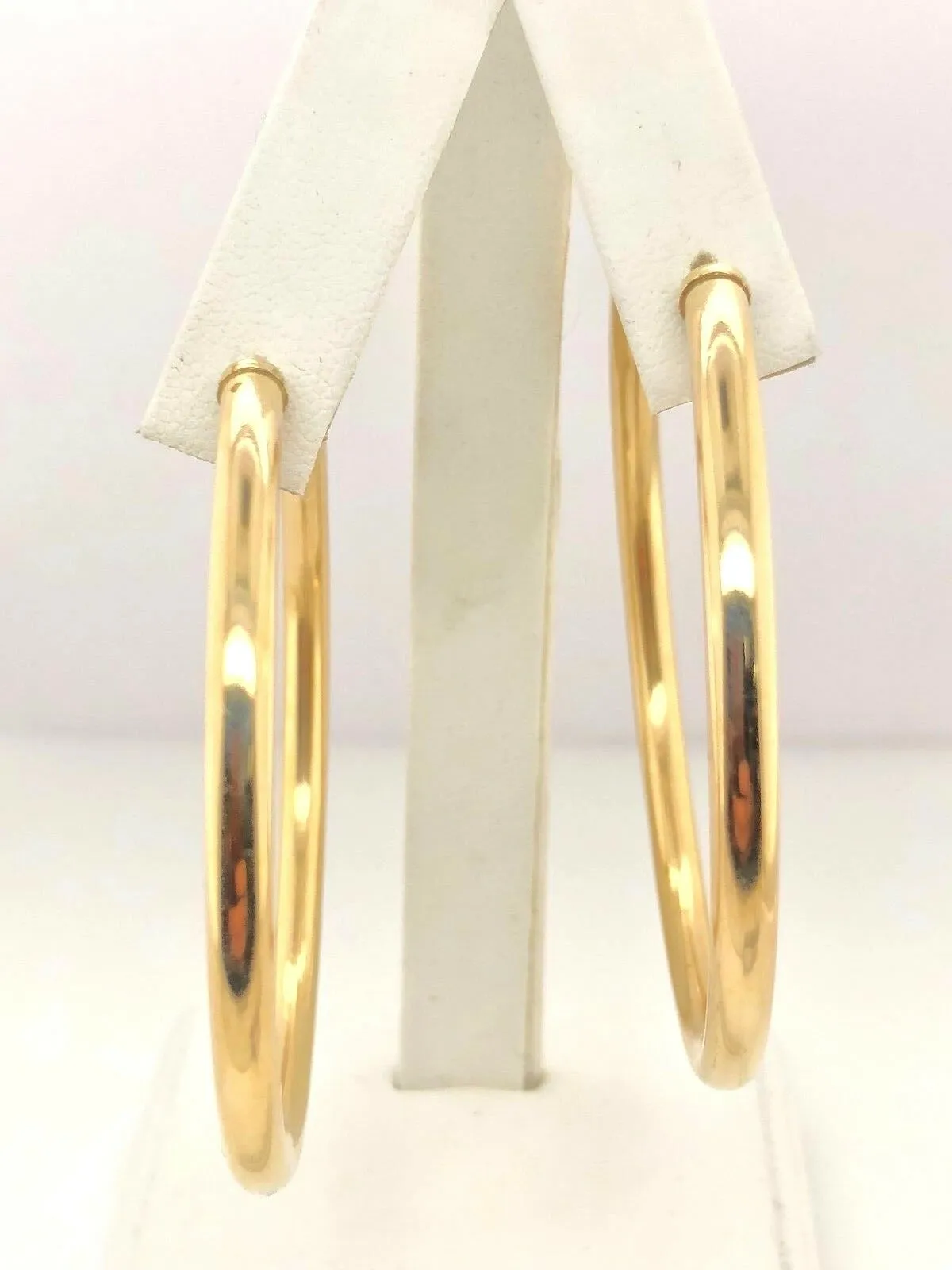 925 Sterling Silver Gold Plated Hoop Loop Hollow Earrings 2.25" 3.75mm 8 grams