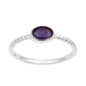 925 Sterling Silver Oval 0.35 Ctw Amethyst Stackable Ring