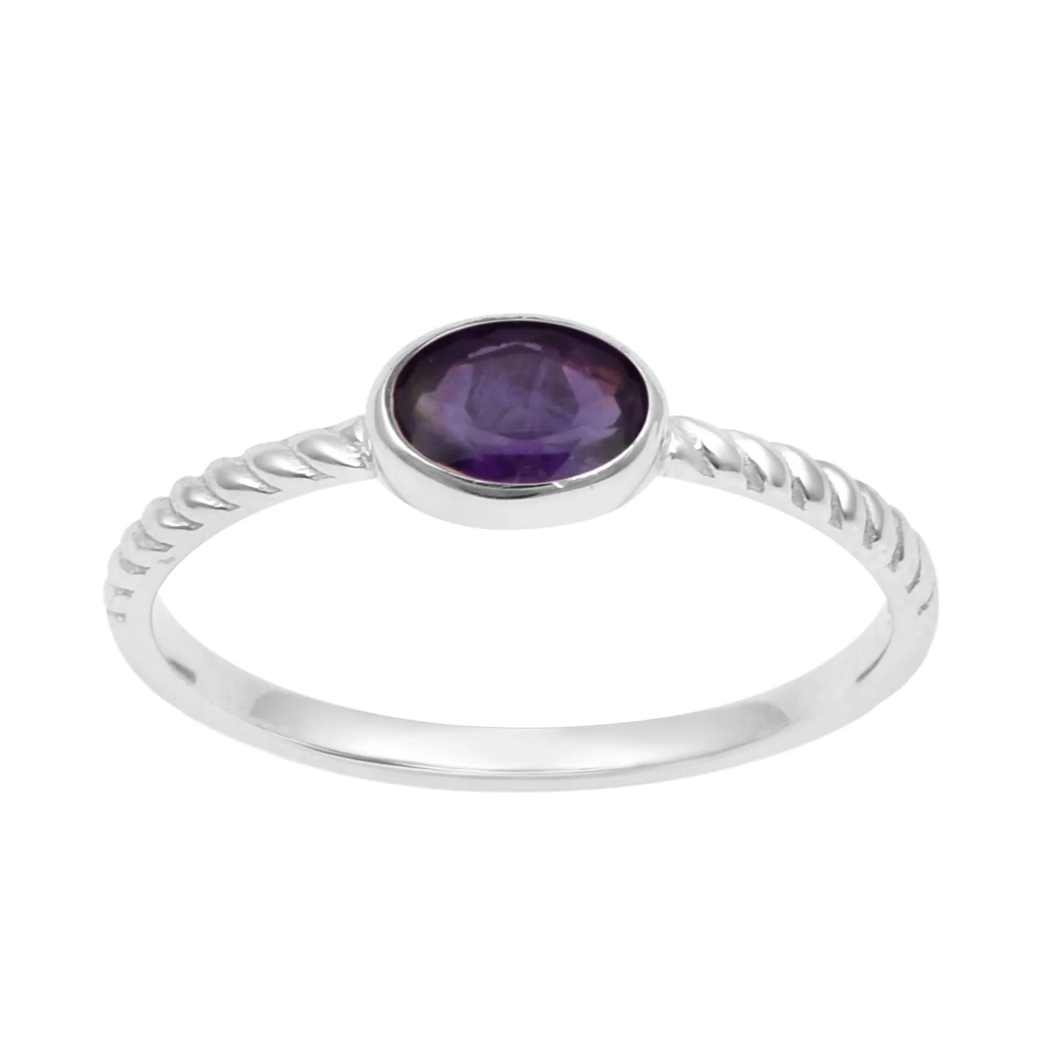925 Sterling Silver Oval 0.35 Ctw Amethyst Stackable Ring