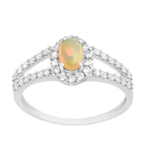 925 Sterling Silver Oval 0.50 Ctw Opal Women Engagement Ring