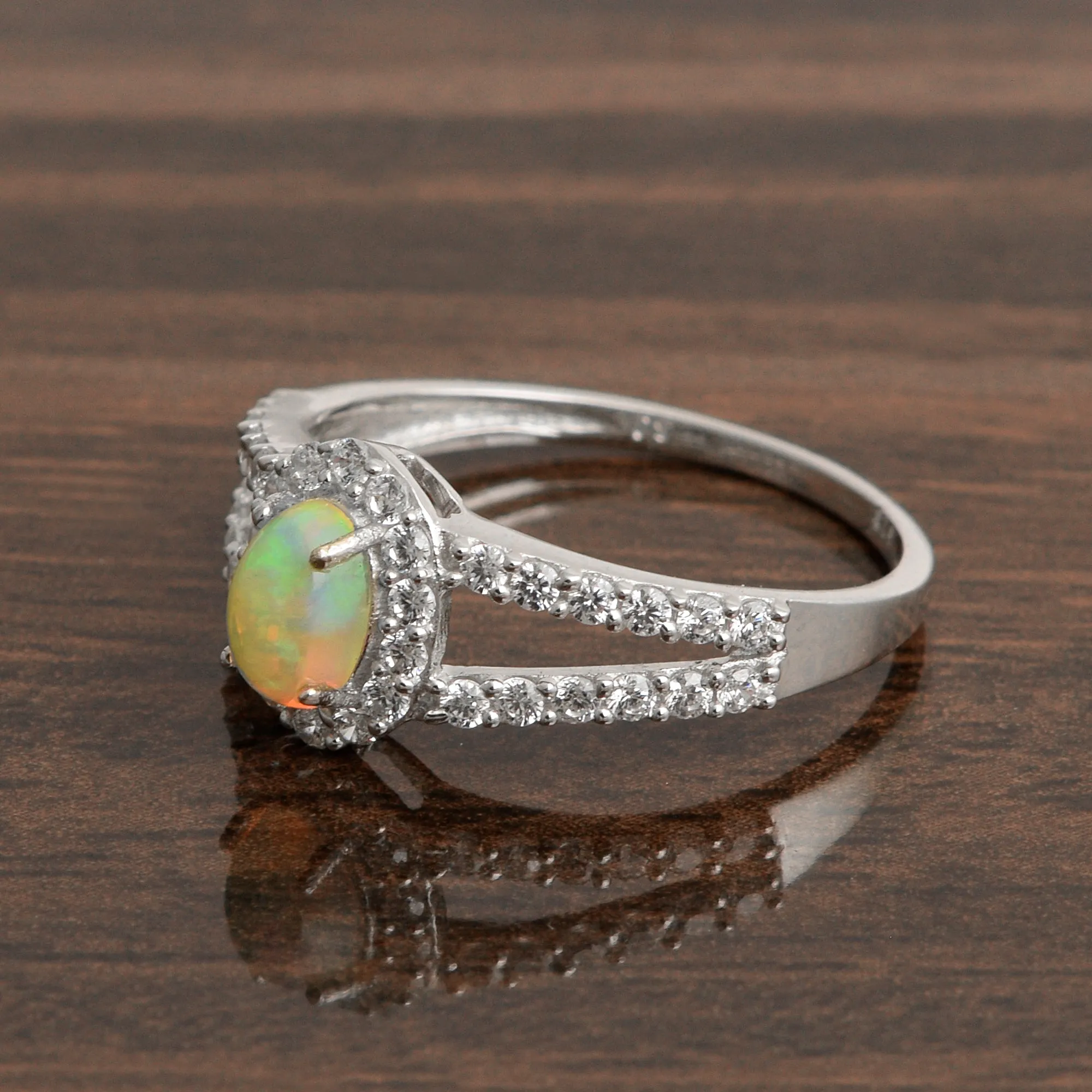 925 Sterling Silver Oval 0.50 Ctw Opal Women Engagement Ring