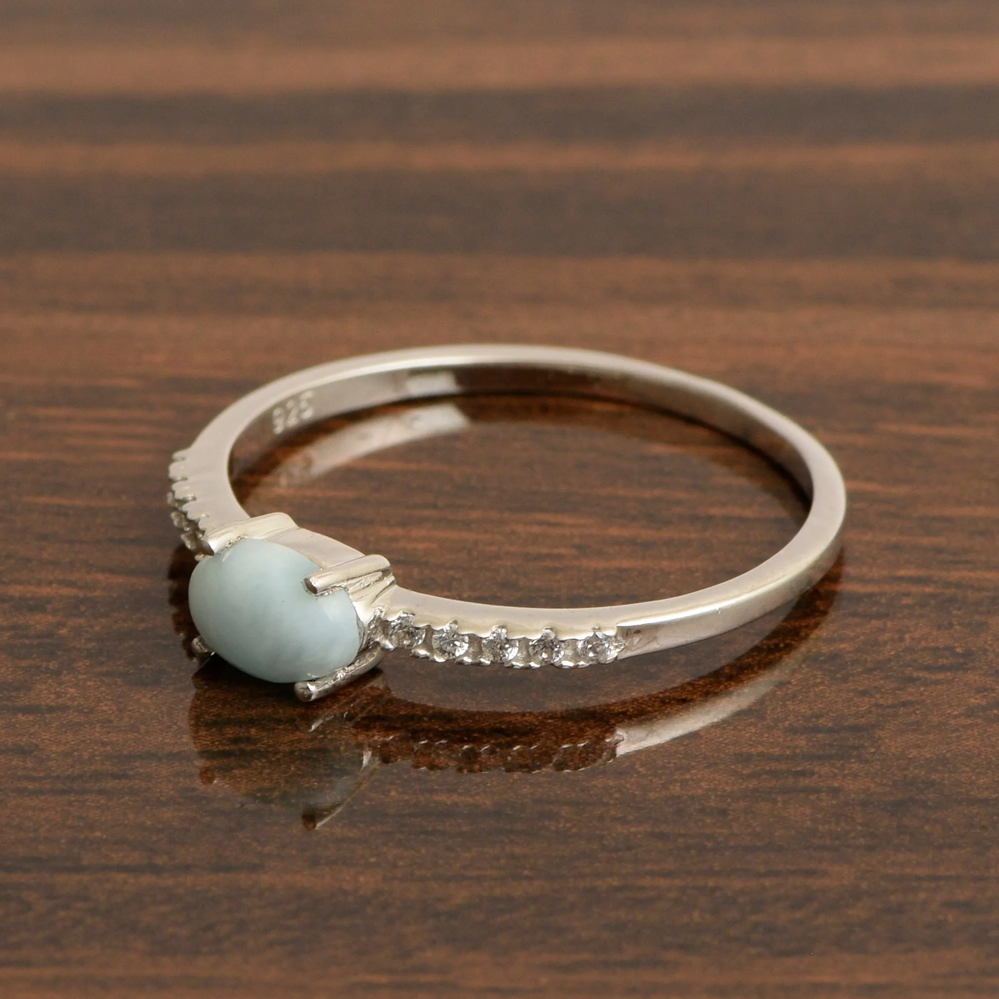 925 Sterling Silver Oval 0.65 Ctw Larimar Women Wedding Ring