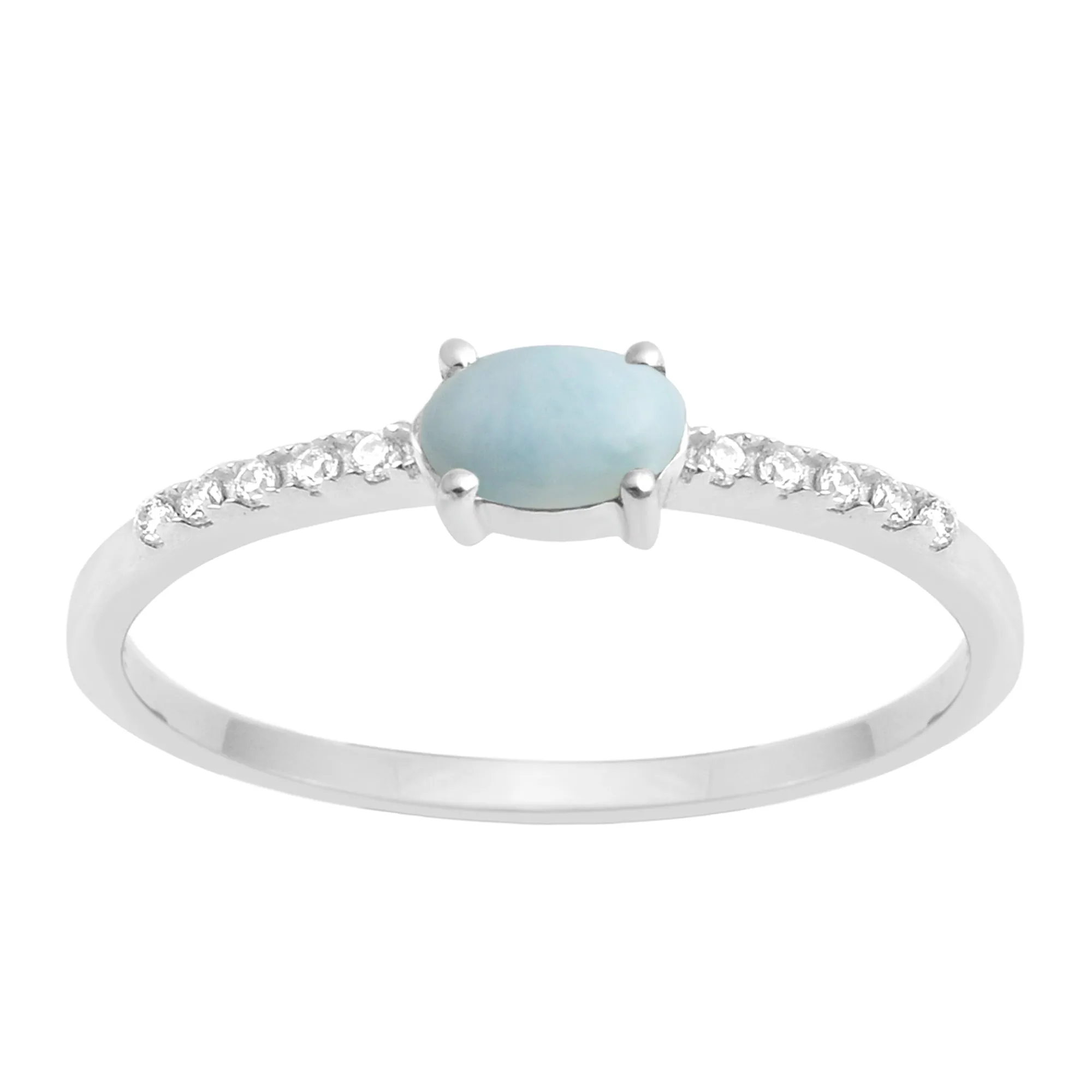 925 Sterling Silver Oval 0.65 Ctw Larimar Women Wedding Ring