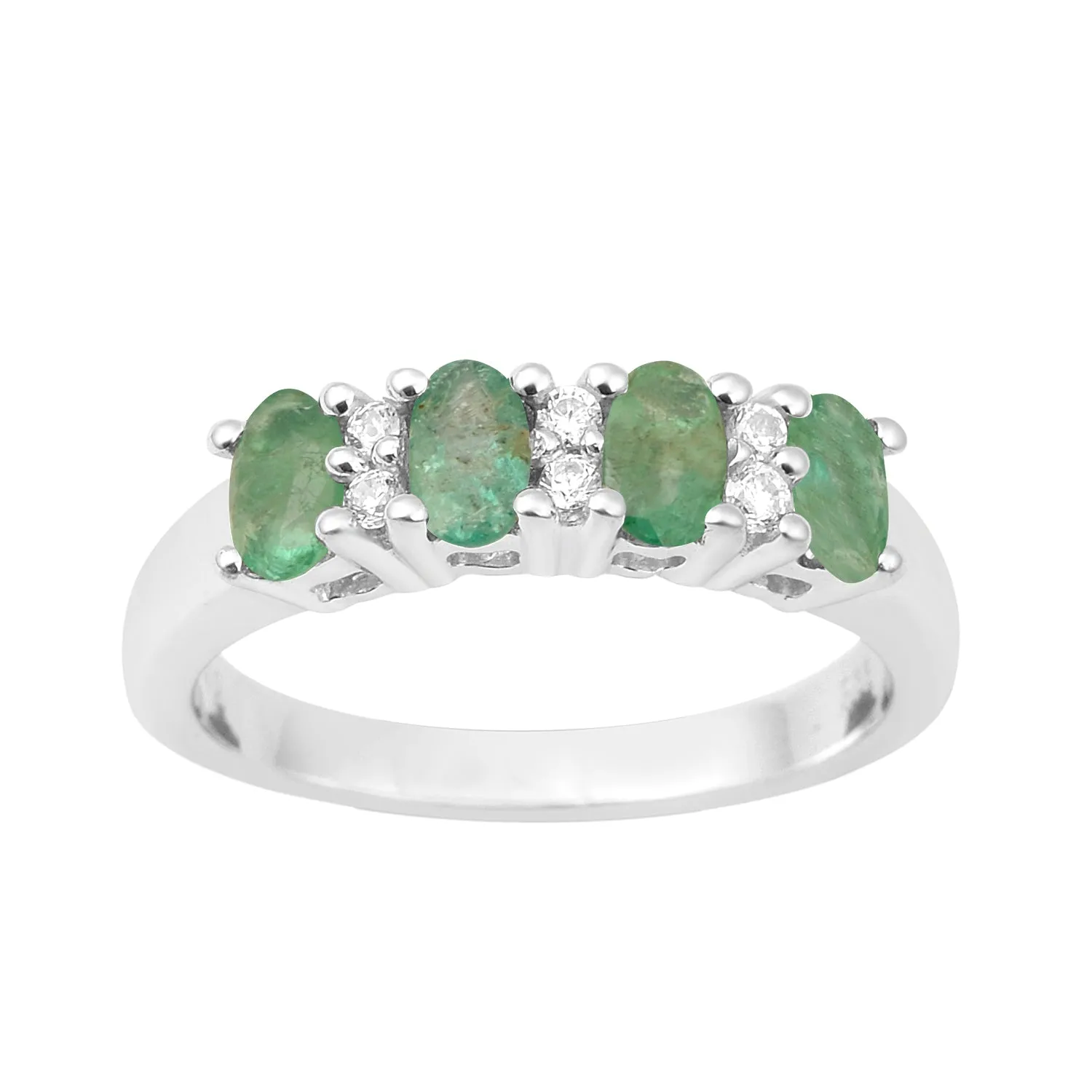 925 Sterling Silver Oval 5X3MM Emerald & White Topaz Women Wedding Ring