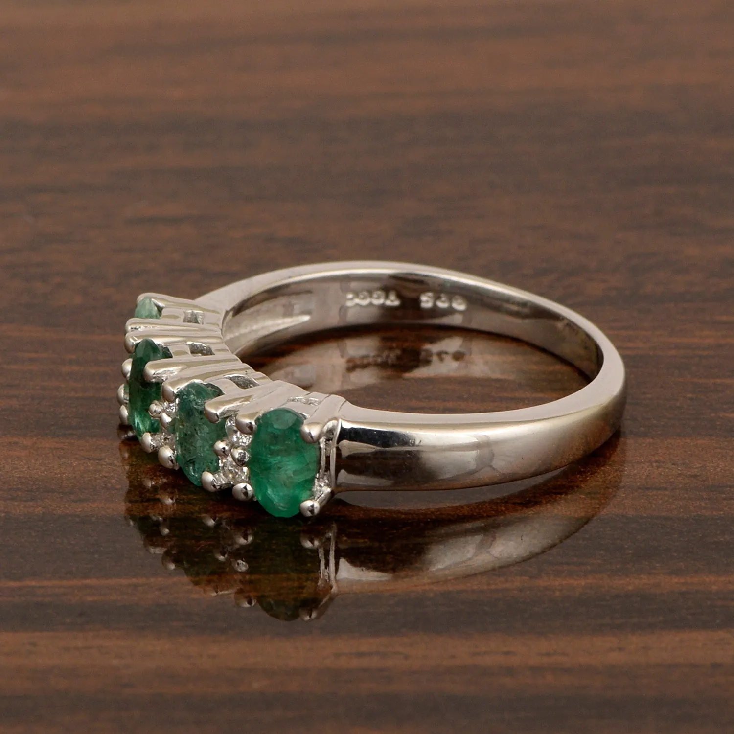925 Sterling Silver Oval 5X3MM Emerald & White Topaz Women Wedding Ring