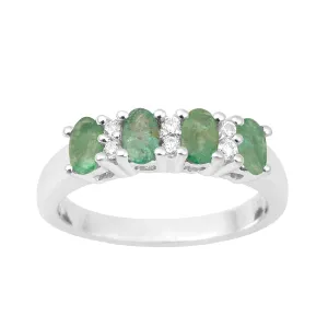925 Sterling Silver Oval 5X3MM Emerald & White Topaz Women Wedding Ring