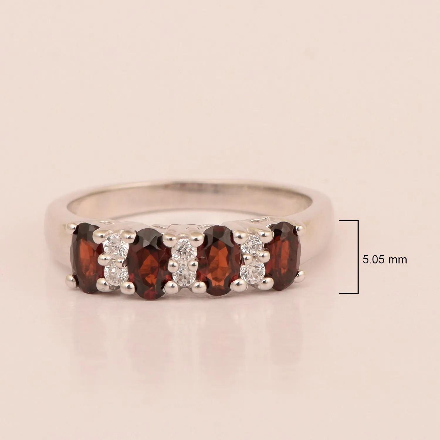 925 Sterling Silver Oval 5X3MM Garnet & White Topaz Women Wedding Ring